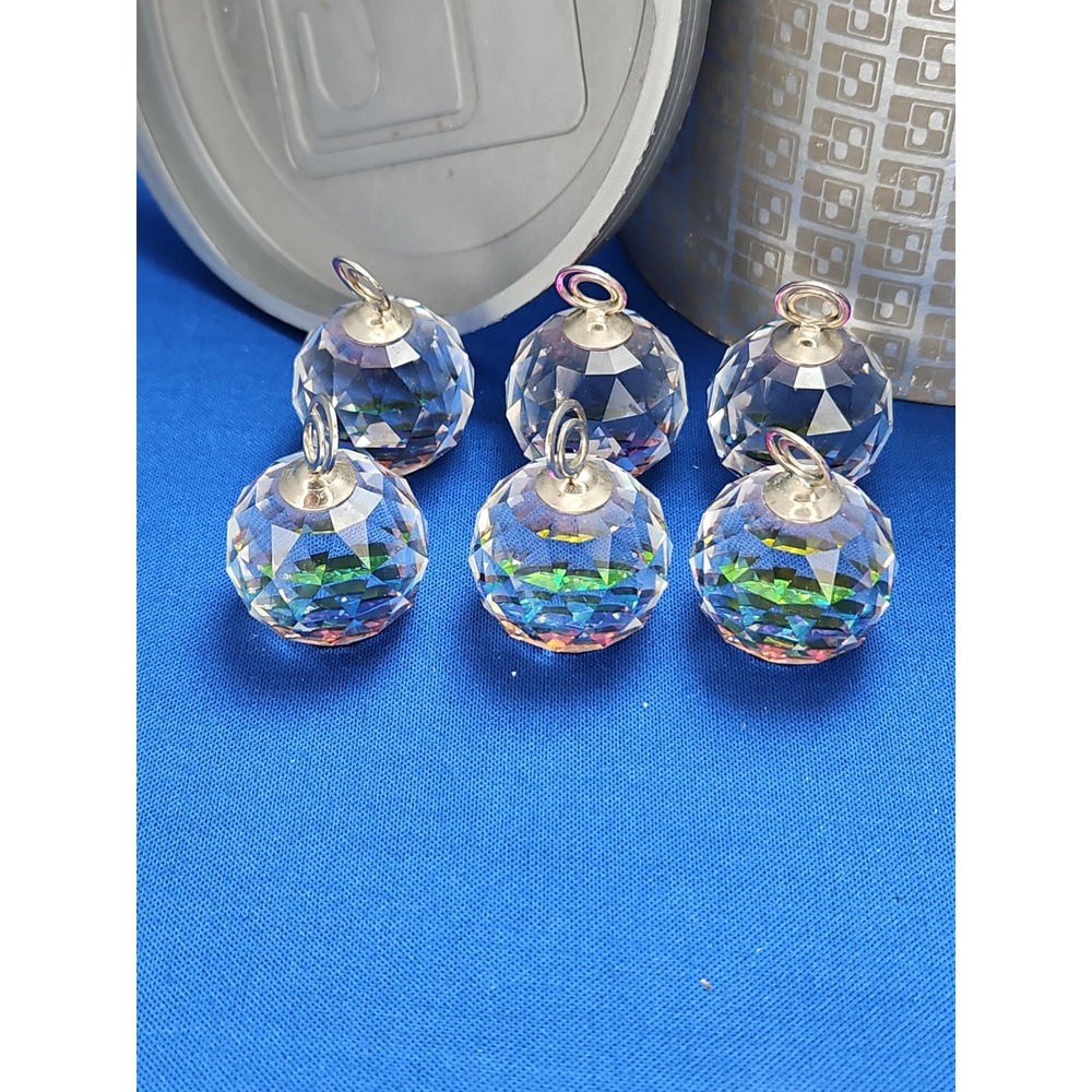6 Swarovski Crystal Place Card Holders Austrian Color Prism Ball Vintage Large
